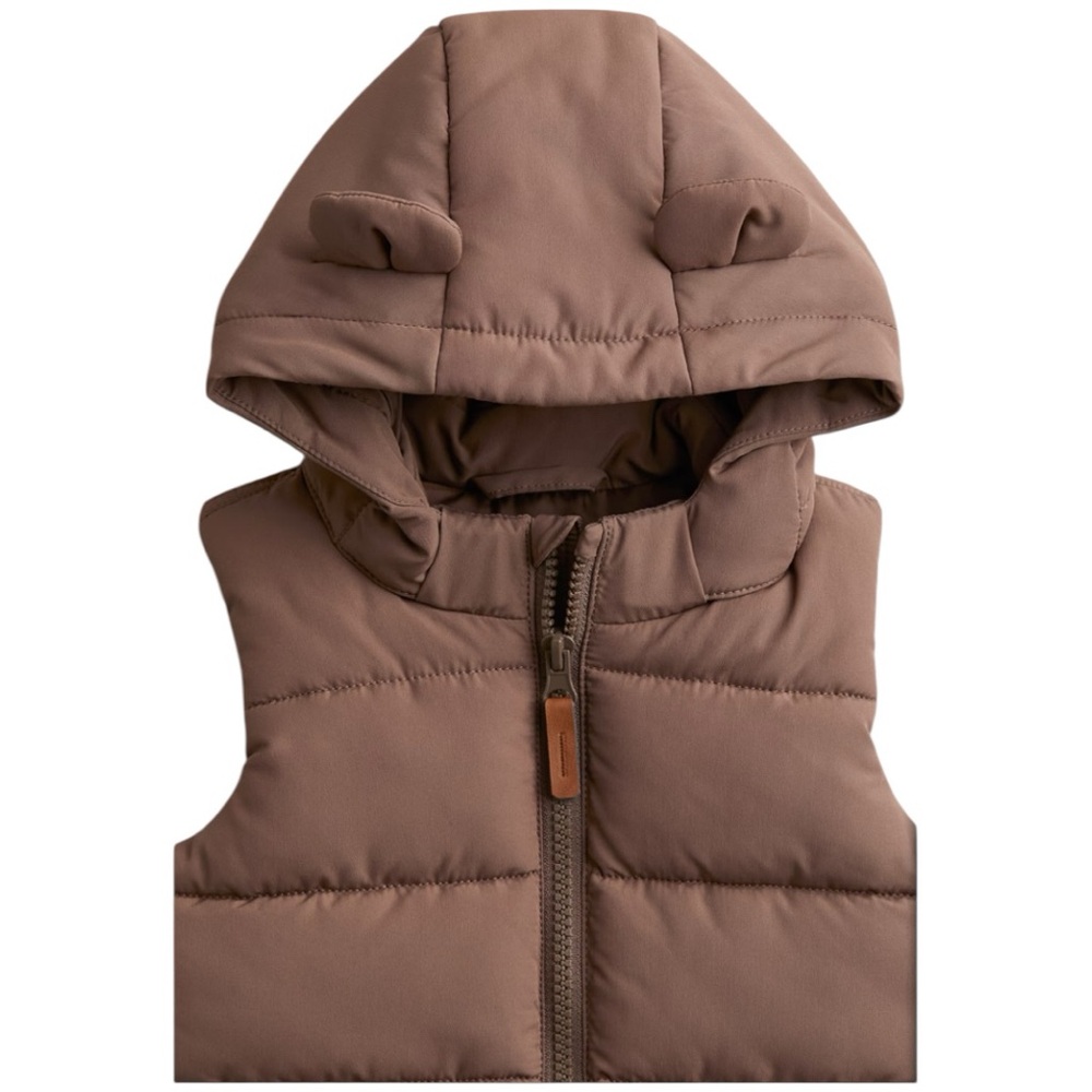 Hooded Brown Kids Zipper Puffer Vest